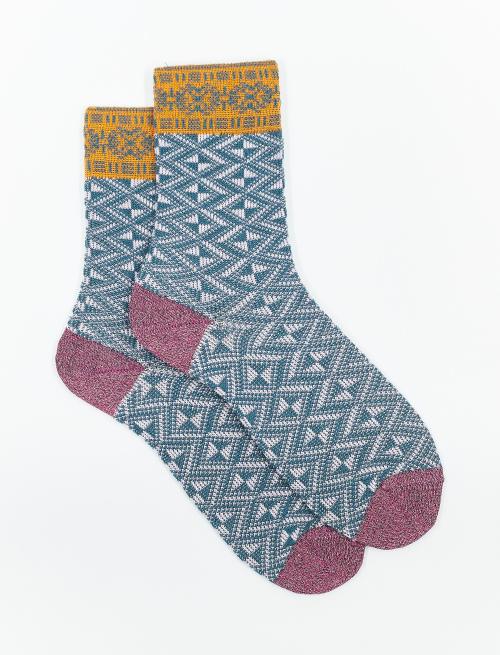 Women's short wisteria cotton and lurex socks with geometric diamond motif - The Black Week | Gallo 1927 - Official Online Shop