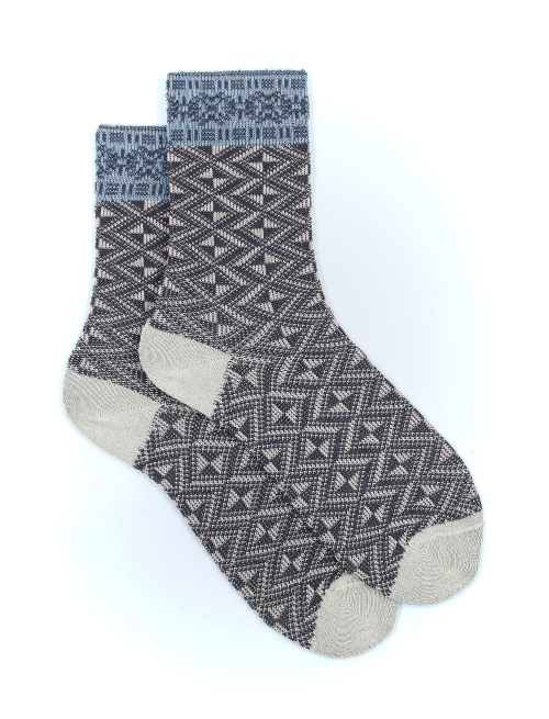 Women's short lotus cotton and lurex socks with geometric diamond motif - The Black Week | Gallo 1927 - Official Online Shop