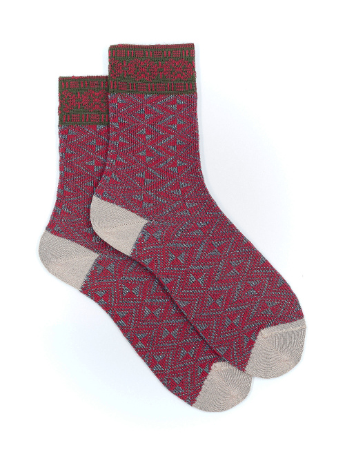 Women's short galaxy blue cotton and lurex socks with geometric diamond motif - The Black Week | Gallo 1927 - Official Online Shop
