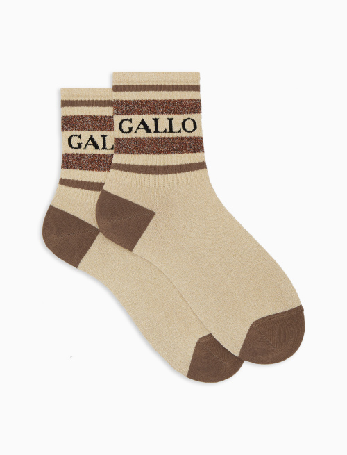 Women's short beige cotton and lurex socks with Gallo writing - Socks | Gallo 1927 - Official Online Shop