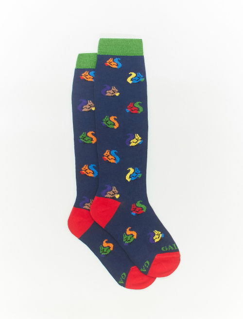 Kids' long royal blue cotton socks with squirrel motif - Socks | Gallo 1927 - Official Online Shop