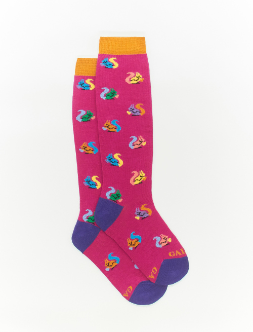 Kids' long magenta cotton socks with squirrel motif - Kid | Gallo 1927 - Official Online Shop