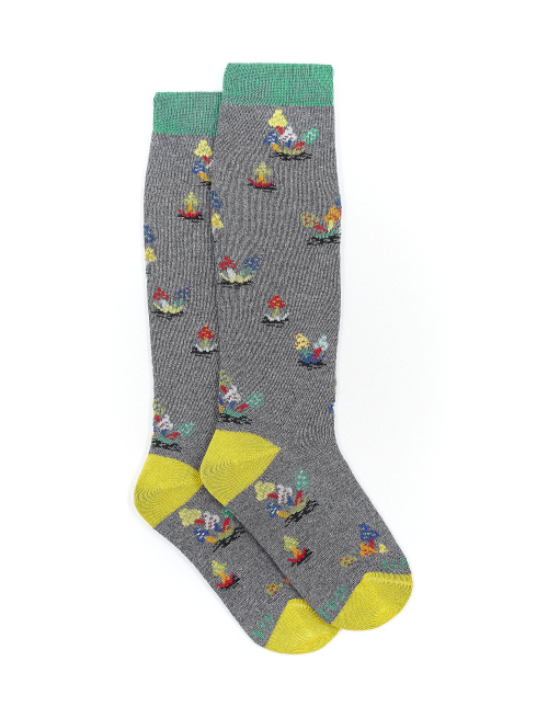Kids' long pyrite cotton socks with mushroom motif - Socks | Gallo 1927 - Official Online Shop