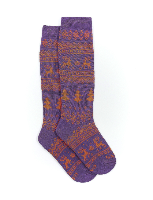 Kids' long strelizia cotton socks with decorative Christmas motif - Kid | Gallo 1927 - Official Online Shop