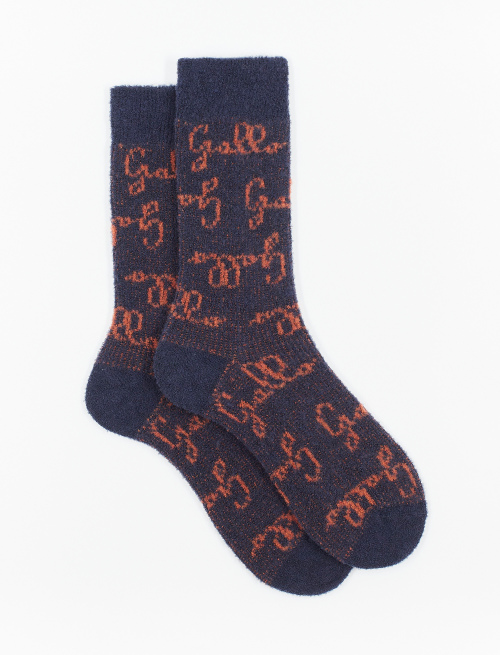 Men's short blue wool socks with cursive Gallo logo motif all over - Socks | Gallo 1927 - Official Online Shop