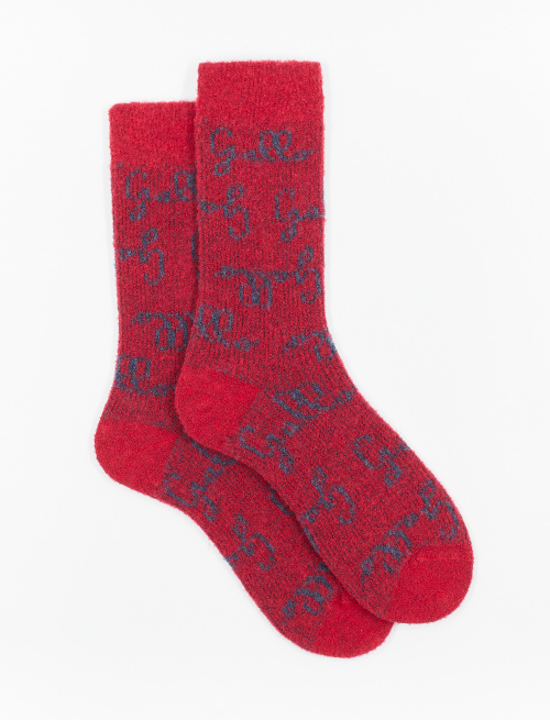 Men's short red wool socks with cursive Gallo logo motif all over - Socks | Gallo 1927 - Official Online Shop