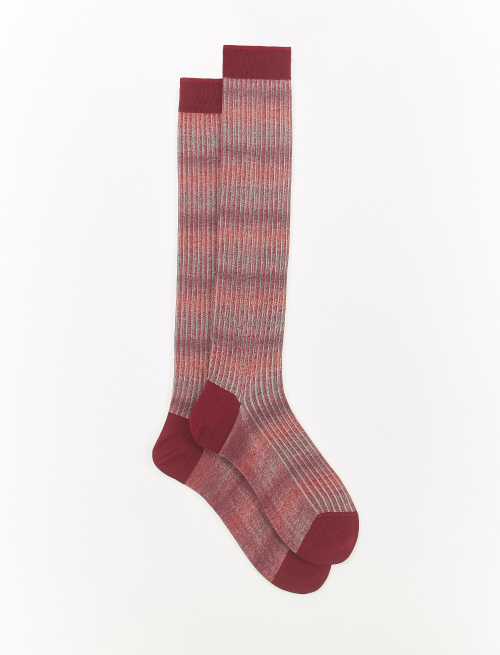 Men's long berry ribbed and plated cotton and viscose socks with coloured stripe effect - Special Selection | Gallo 1927 - Official Online Shop