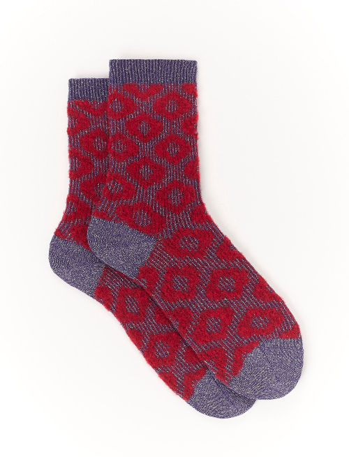 Women's short purple wool, cotton and lurex socks with raised diamond motif - Woman | Gallo 1927 - Official Online Shop