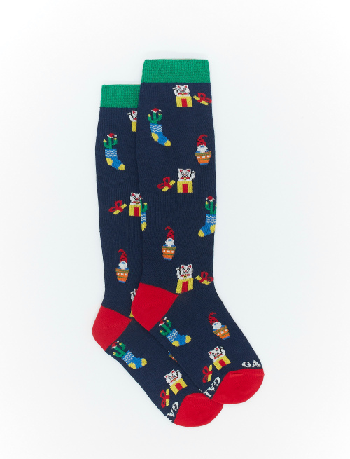 Kids' long royal blue cotton socks with Christmas motif - Kid | Gallo 1927 - Official Online Shop