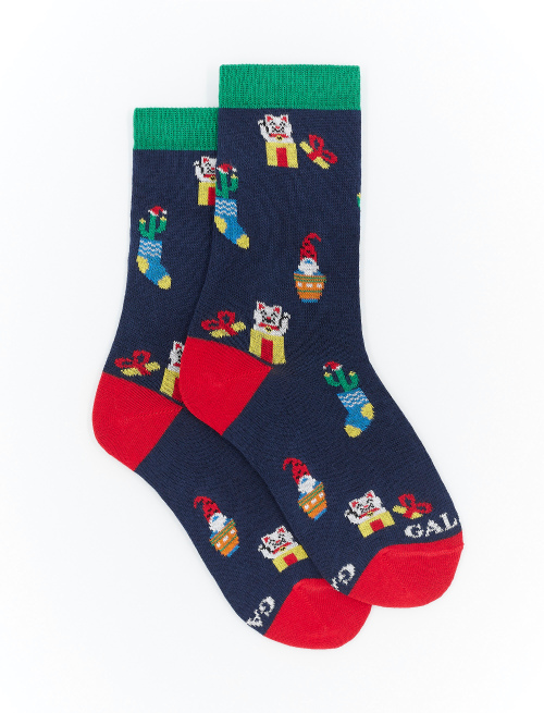 Kids' short royal blue cotton socks with Christmas motif - Kid | Gallo 1927 - Official Online Shop