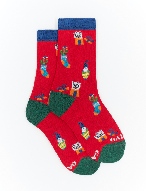 Kids' short red cotton socks with Christmas motif - Kid | Gallo 1927 - Official Online Shop