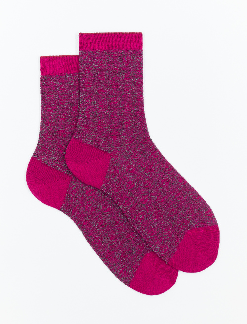 Women's short wine wool and lurex socks with wavy stripe motif - Socks | Gallo 1927 - Official Online Shop