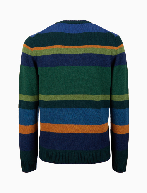 Men's green wool, viscose and cashmere crew-neck with multicoloured stripes - Clothing | Gallo 1927 - Official Online Shop