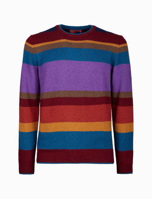 Pull girocollo uomo lana, viscosa e cashmere bordò righe multicolor - Maglieria | Gallo 1927 - Official Online Shop