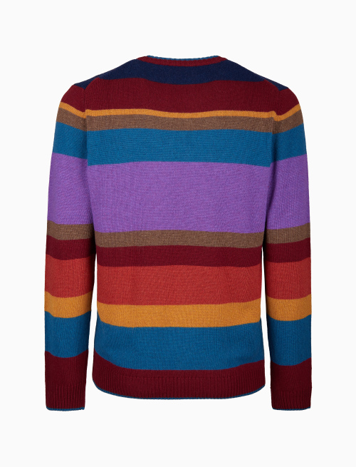 Pull girocollo uomo lana, viscosa e cashmere bordò righe multicolor - Maglieria | Gallo 1927 - Official Online Shop