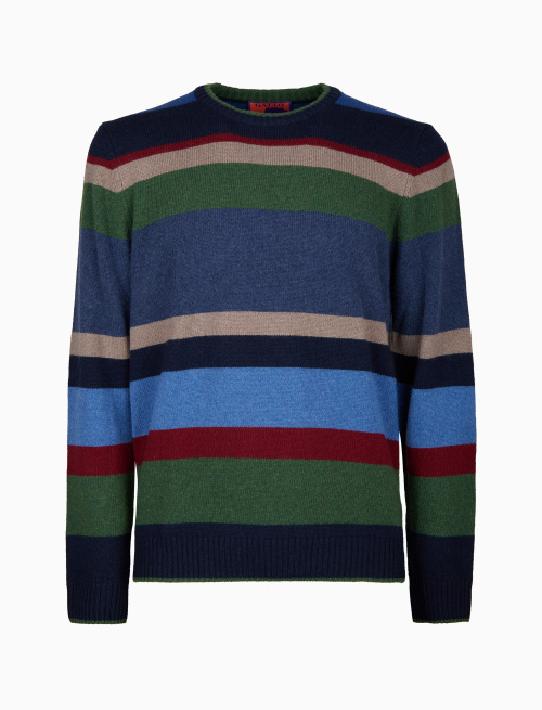 Pull girocollo uomo lana, viscosa e cashmere blu righe multicolor - Maglieria | Gallo 1927 - Official Online Shop
