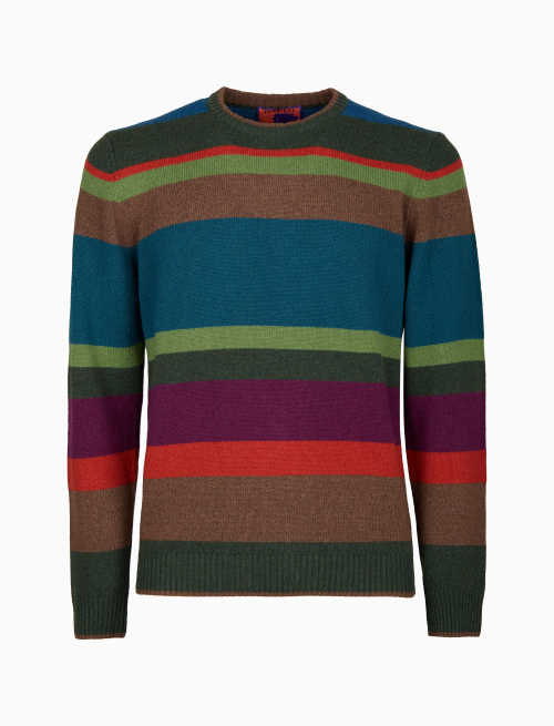Pull girocollo uomo lana, viscosa e cashmere verde righe multicolor - Maglieria | Gallo 1927 - Official Online Shop