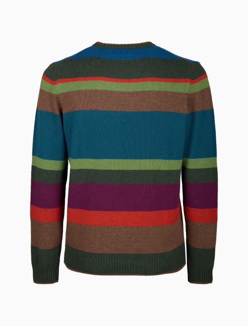 Pull girocollo uomo lana, viscosa e cashmere verde righe multicolor - Maglieria | Gallo 1927 - Official Online Shop
