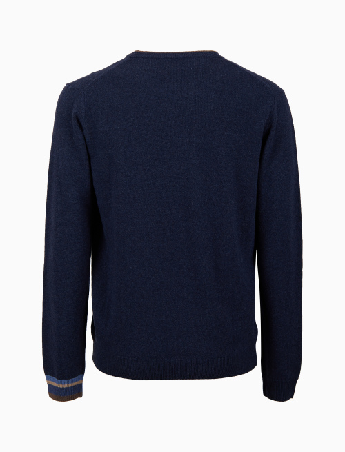 Men's plain blue wool, viscose and cashmere crew-neck - Clothing | Gallo 1927 - Official Online Shop