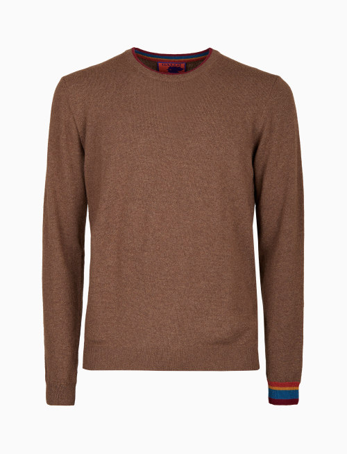 Pull girocollo uomo lana, viscosa e cashmere marrone tinta unita - Maglieria | Gallo 1927 - Official Online Shop