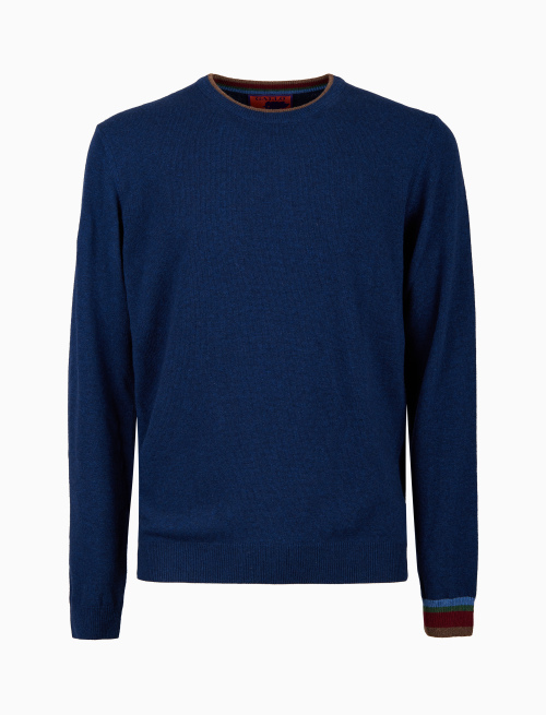 Pull girocollo uomo lana, viscosa e cashmere blu tinta unita - Maglieria | Gallo 1927 - Official Online Shop