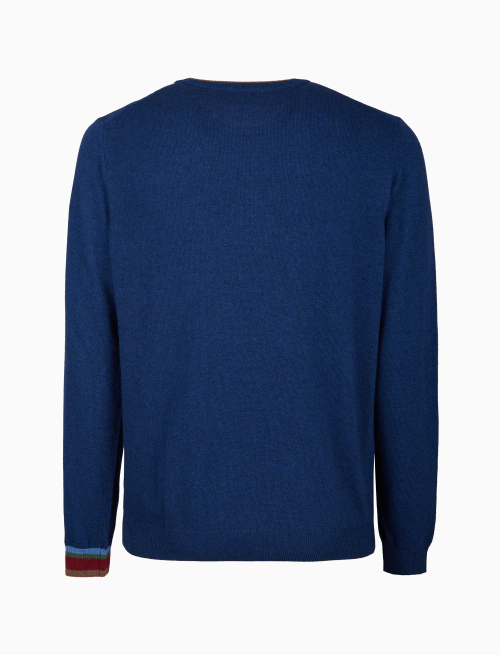 Pull girocollo uomo lana, viscosa e cashmere blu tinta unita - Maglieria | Gallo 1927 - Official Online Shop