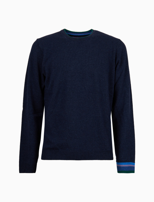 Men's plain blue wool, viscose and cashmere crew-neck - Clothing | Gallo 1927 - Official Online Shop
