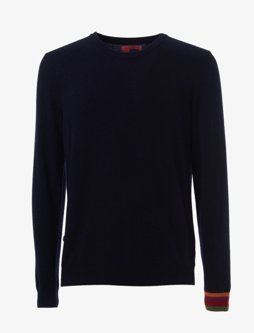 Men's plain royal blue wool, viscose and cashmere crew-neck - Clothing | Gallo 1927 - Official Online Shop