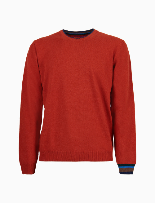 Men's plain orange wool, viscose and cashmere crew-neck - Knitwear | Gallo 1927 - Official Online Shop