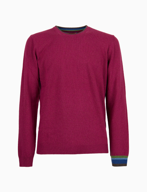Men's plain fuchsia wool, viscose and cashmere crew-neck - Knitwear | Gallo 1927 - Official Online Shop