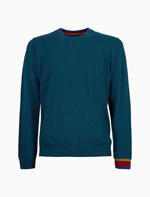 Men's plain green wool, viscose and cashmere crew-neck - Clothing | Gallo 1927 - Official Online Shop