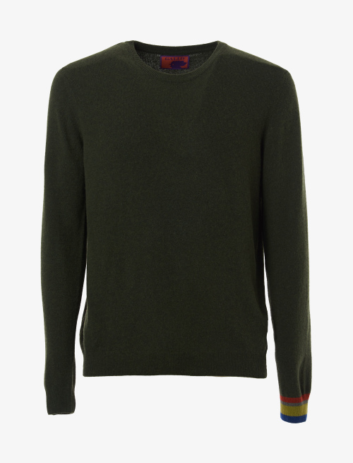 Men's plain forest green wool, viscose and cashmere crew-neck - Past Season | Gallo 1927 - Official Online Shop