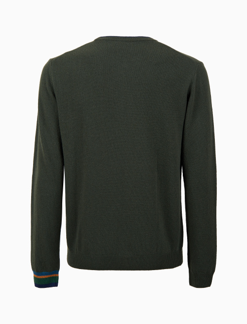 Men's plain green wool, viscose and cashmere crew-neck - Clothing | Gallo 1927 - Official Online Shop