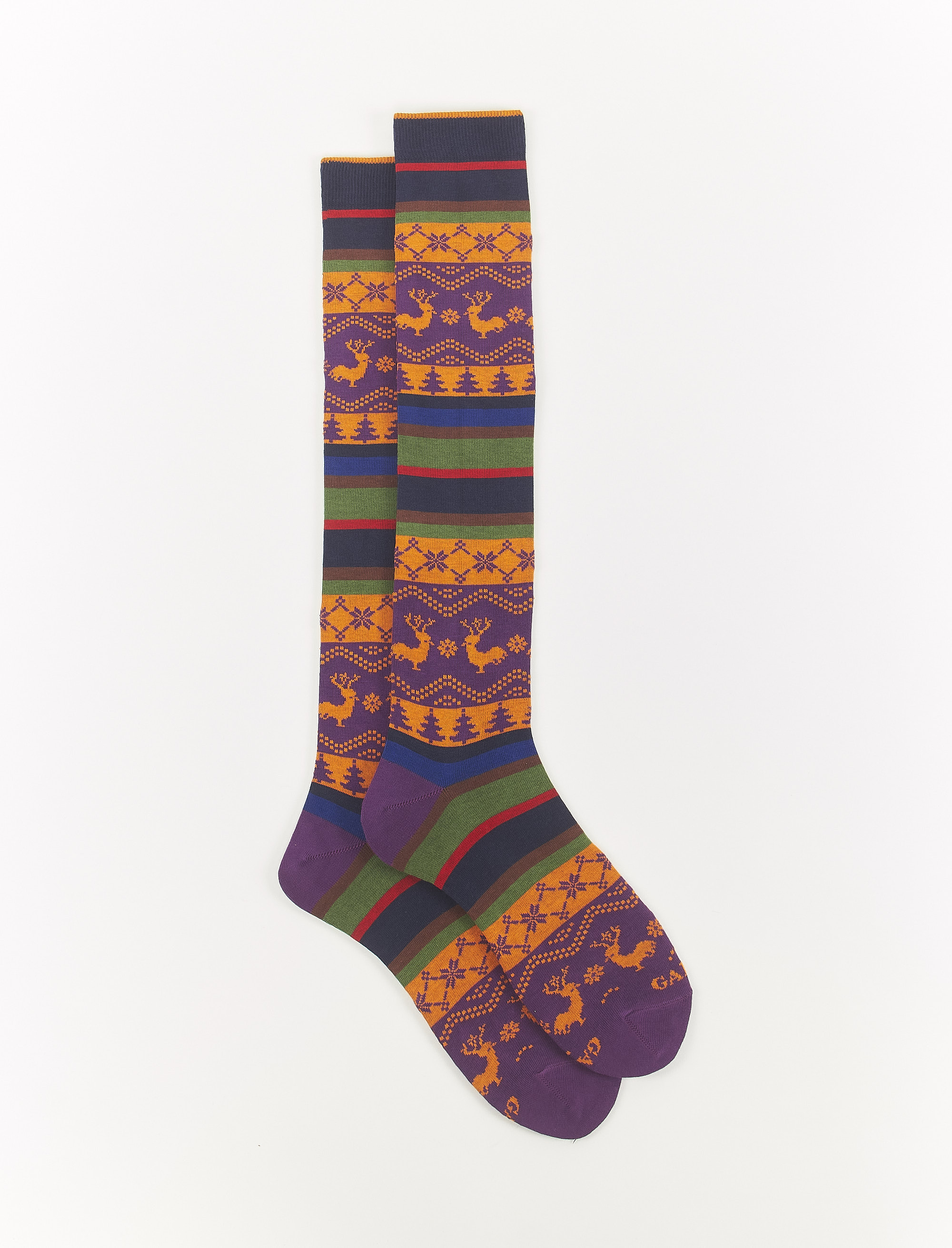 Women's long royal blue cotton socks with decorative Christmas motif and Gallo logo - Long | Gallo 1927 - Official Online Shop