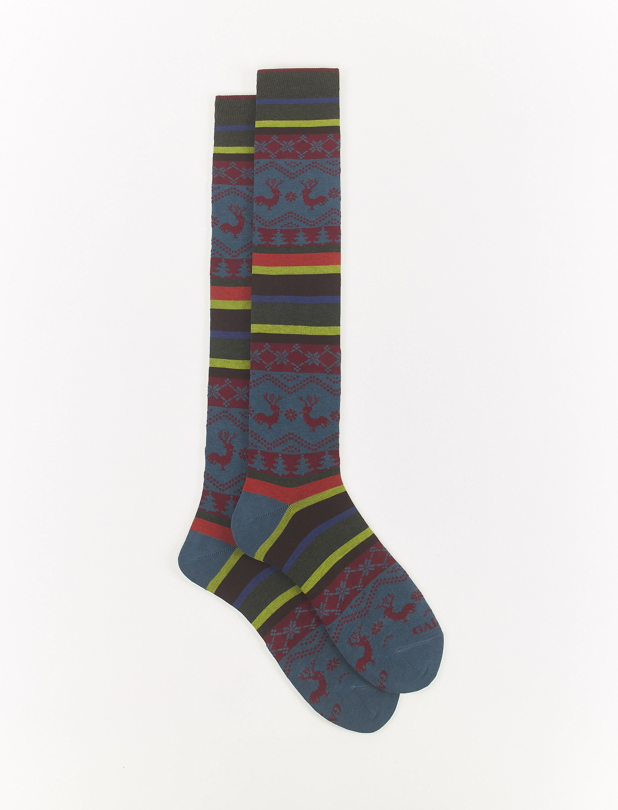 Women's long forest green cotton socks with decorative Christmas motif and Gallo logo - Long | Gallo 1927 - Official Online Shop