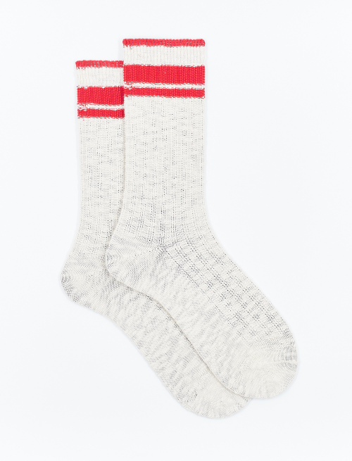 Unisex short plain cord cotton socks with red stripes on the cuff - Green | Gallo 1927 - Official Online Shop