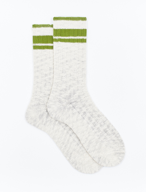 Unisex short plain cord cotton socks with olive green stripes on the cuff - Green | Gallo 1927 - Official Online Shop
