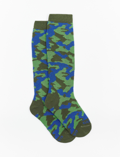Kids' long moss green cotton socks with camouflage motif - Kid | Gallo 1927 - Official Online Shop