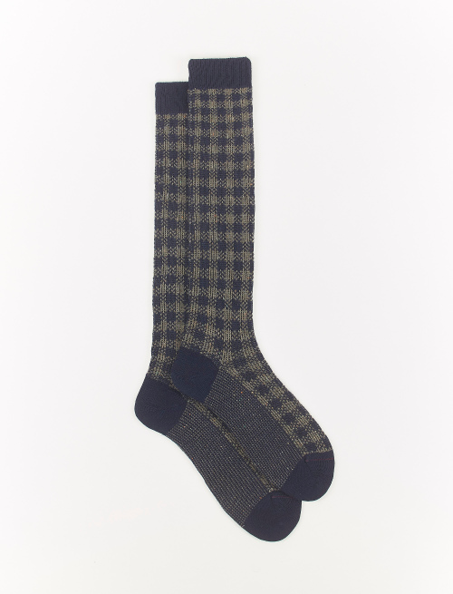 Calze lunghe uomo lana, seta e cashmere blu royal fantasia check - Calze | Gallo 1927 - Official Online Shop
