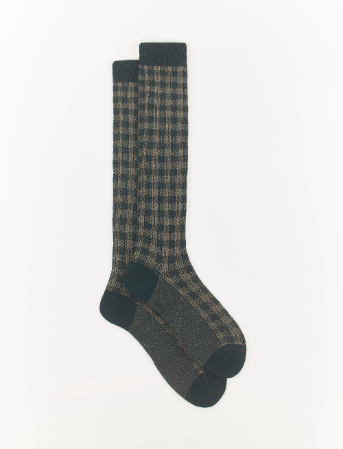 Calze lunghe uomo lana, seta e cashmere verde loden fantasia check - Calze | Gallo 1927 - Official Online Shop