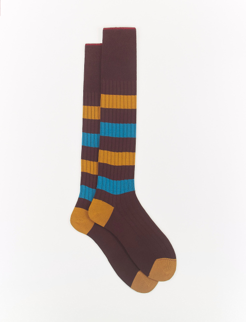 Men's long burgundy wool and cotton socks with tricolour-striped rib - The Black Week | Gallo 1927 - Official Online Shop