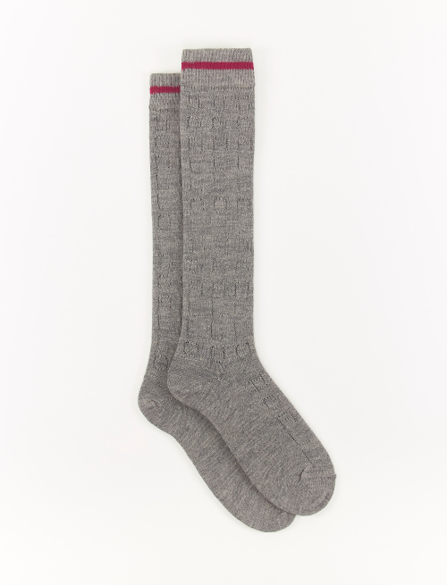 Women's long plain grey wool socks with openwork - Perforated | Gallo 1927 - Official Online Shop