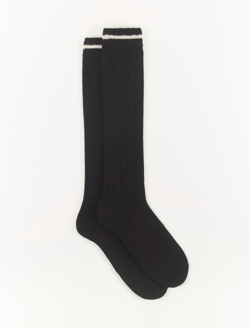Women's long plain black wool socks with openwork - Perforated | Gallo 1927 - Official Online Shop
