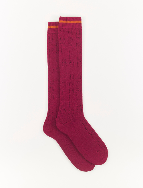 Women's long plain wine red wool socks with openwork - Perforated | Gallo 1927 - Official Online Shop