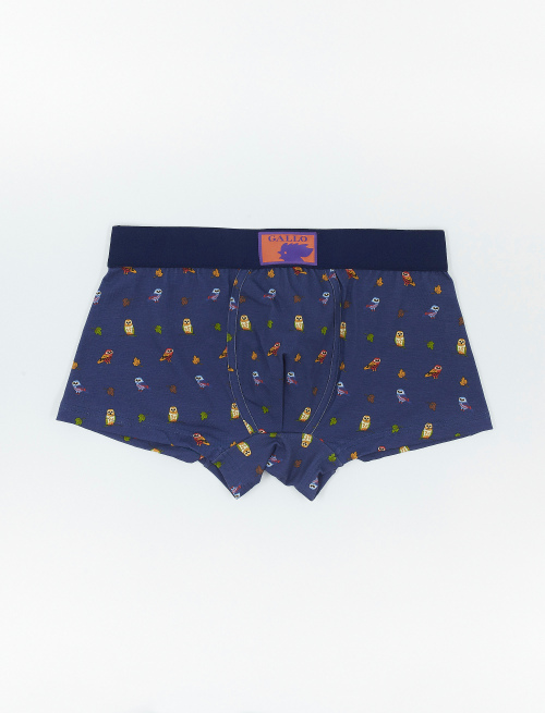 Men's ocean blue cotton boxer shorts with owl motif - Accessories | Gallo 1927 - Official Online Shop