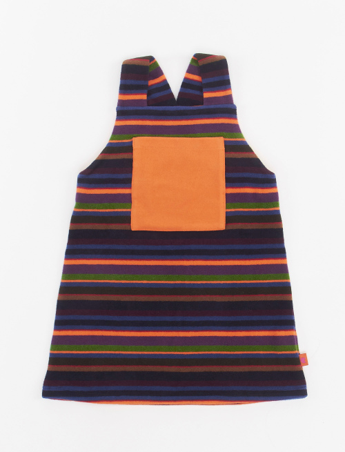 Girls' royal blue fleece dungaree dress with multicoloured stripes - Girl's Clothing | Gallo 1927 - Official Online Shop