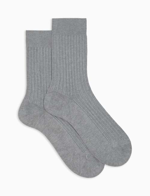 Unisex short plain grey twin-rib cotton socks with Gallo writing at the toe - Socks | Gallo 1927 - Official Online Shop