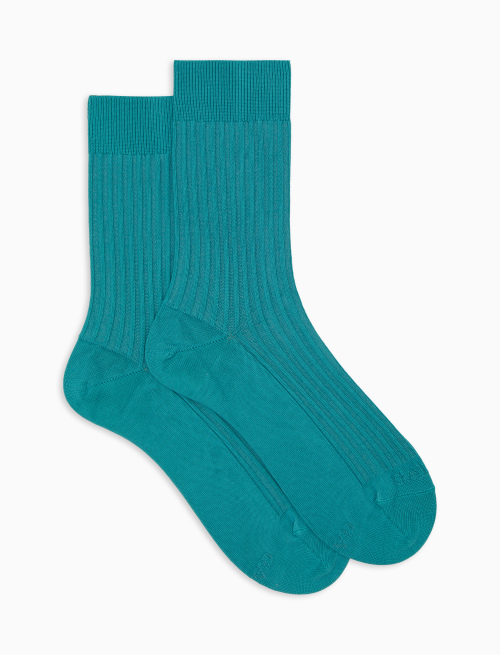 Unisex short plain green twin-rib cotton socks with Gallo writing at the toe - Socks | Gallo 1927 - Official Online Shop
