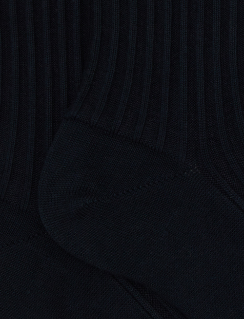Unisex short plain blue ribbed cotton socks - Socks | Gallo 1927 - Official Online Shop