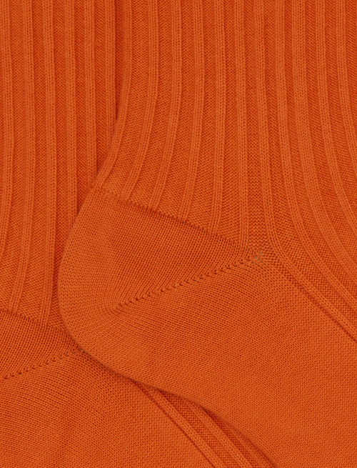 Unisex short plain orange twin-rib cotton socks with Gallo writing at the toe - Socks | Gallo 1927 - Official Online Shop